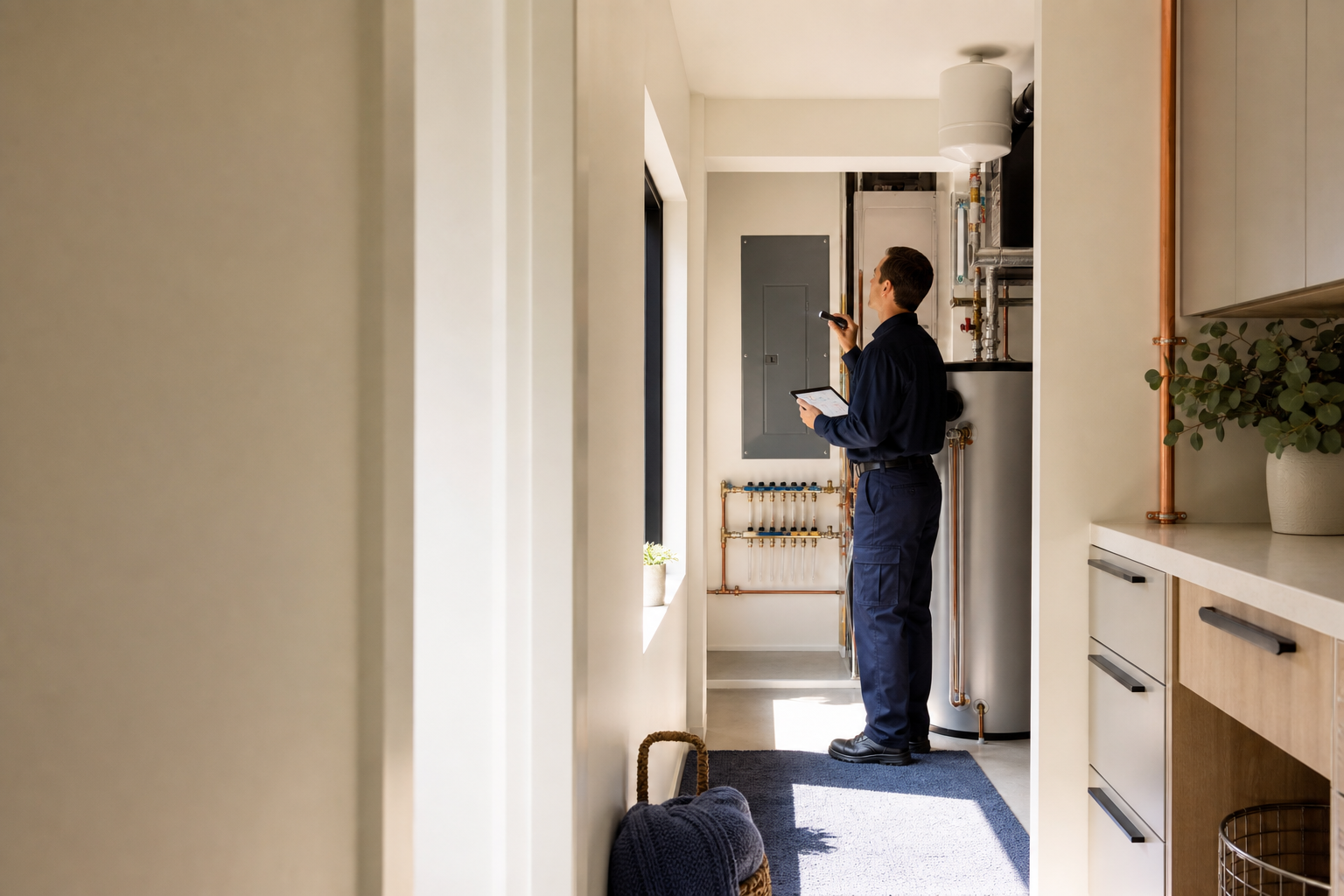 Technician documenting residential equipment for a service work order